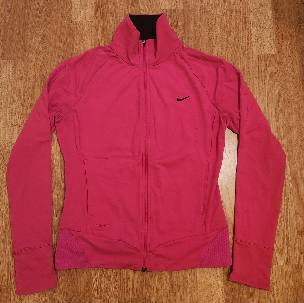 Nike Fit Dry Nylon Spandex Track Full Zip Jacket Sweatshirt Pink Medium